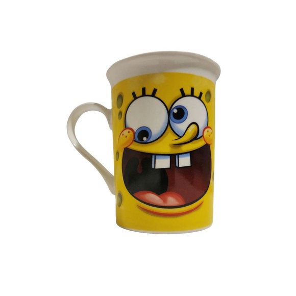 2012 Viacom SpongeBob SquarePants Ceramic Coffee Mug Yellow White (flaws) - Picture 1 of 7